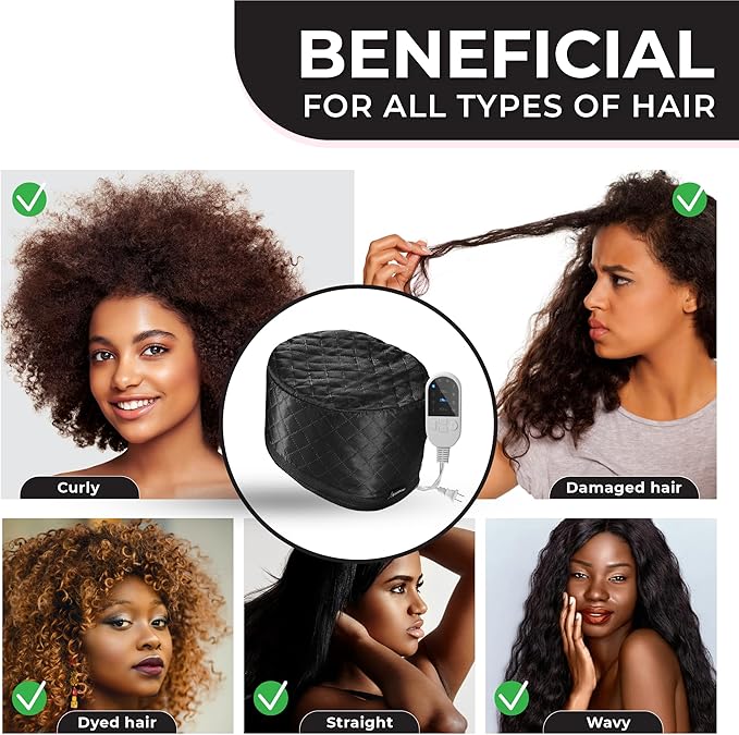 Hair Steamer for Natural Hair Home Use w/10-level Heats Up Quickly, Heat Cap for Deep Conditioning - Thermal Heat Cap for Black Hair, Great for Deep Conditioner (Black)