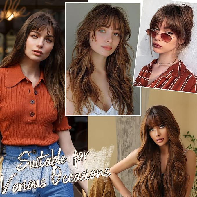 BARSDAR Human Hair Clip in Bangs - Real Human Hair Clip in Bangs for Women - Brown French Bangs Hairpieces Fringe with Temples Real Hair Bangs Extensions - Dark Auburn Brown