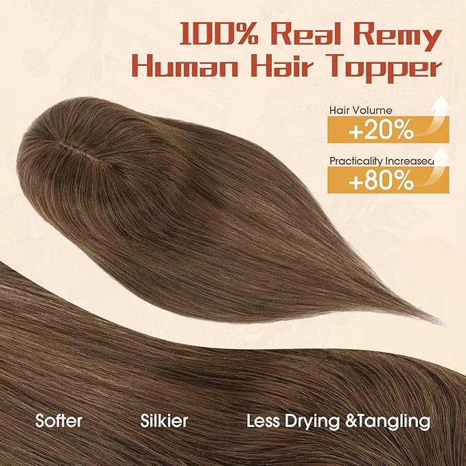Rich Choices Human Hair Toppers for Women-100% Real Remy Hair Topper with 3D 360°Bang-Upgraded 150% Density 9 * 12CM Lace Base-Clip in Hairs topper for Thinning Hairs-12Inch #2 Dark Brown