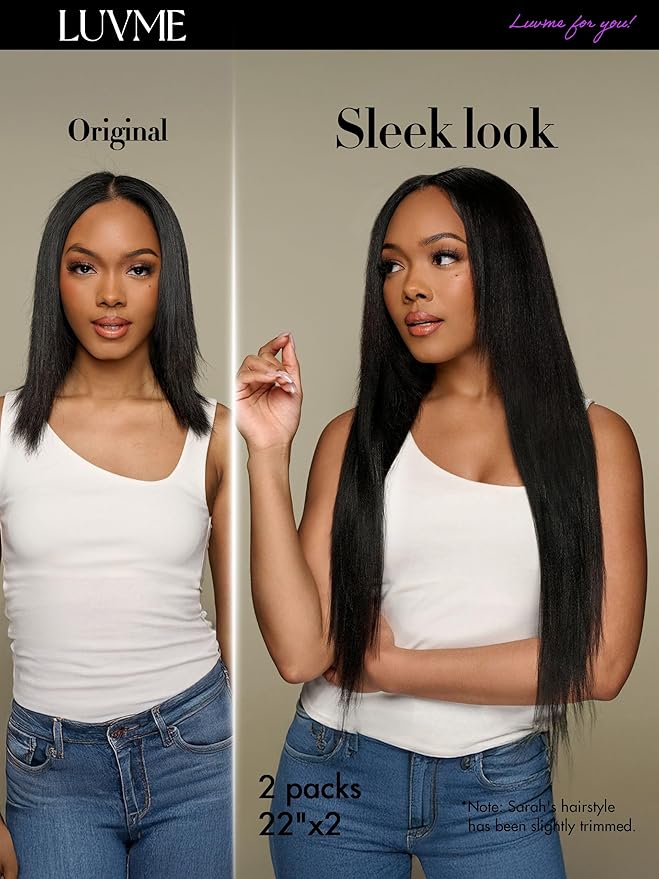 LUVME Yaki Straight Seamless 110g 7Pcs Clip in Hair Extensions Full Max with 20inch Remy Human Hair Extensions, Natural Black 100% Real Soft Hair