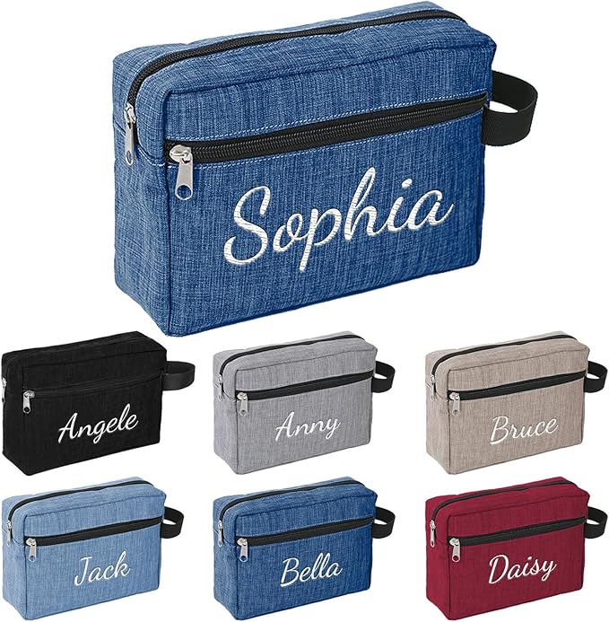 Personalized Toiletry Bag for Men, Embroidered Name Mens Toiletry Travel Bag, Waterproof Canvas Shaving Bag with Large Capacity, Custom Men Hanging Toiletries Bag for Traveling (Dark Blue)