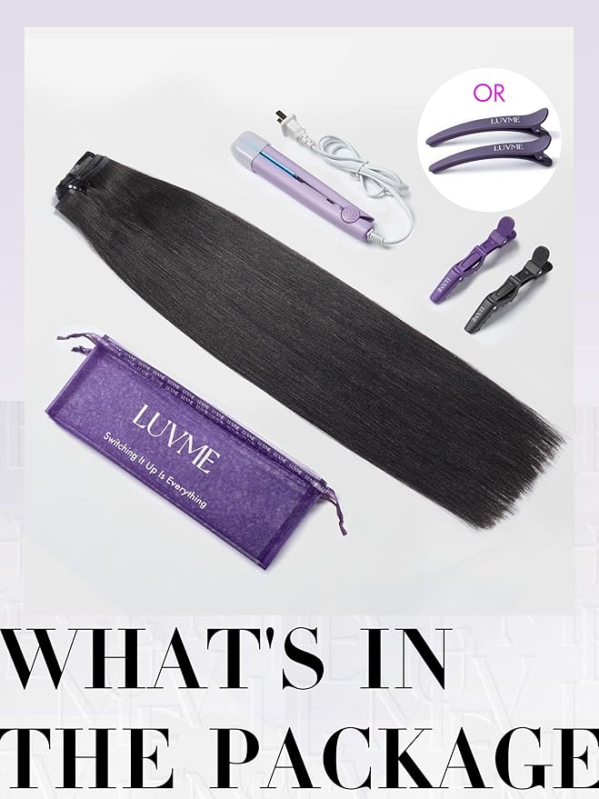 LUVME Clip in Hair Extensions, Yaki Straight Human Hair Clip in Extensions for Women, Natural Black Hair Extensions, 135g 9pcs 18 Inch
