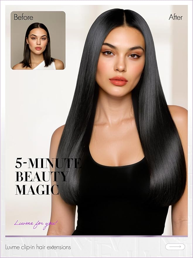 LUVME Straight Seamless 70g 4Pcs Clip in Hair Extensions Full Max with 20inch Remy Human Hair Clip ins Extensions, Natural Black 100% Real Soft Hair