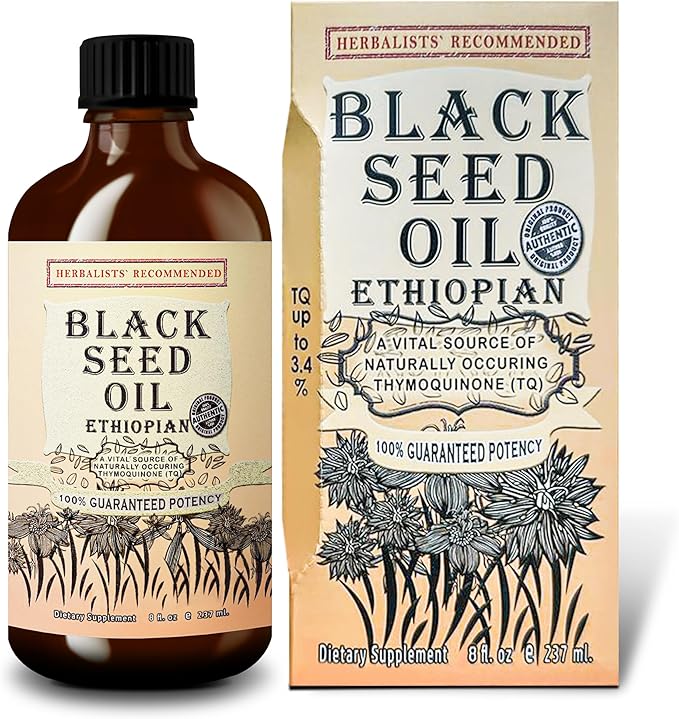 Black Seed Oil 8 oz - Cold Pressed Ethiopian Black Cumin Nigella Sativa, 3X Thymoquinone, 100% Pure Liquid in Glass Bottle - Supports Immune, Hair, and Skin Health