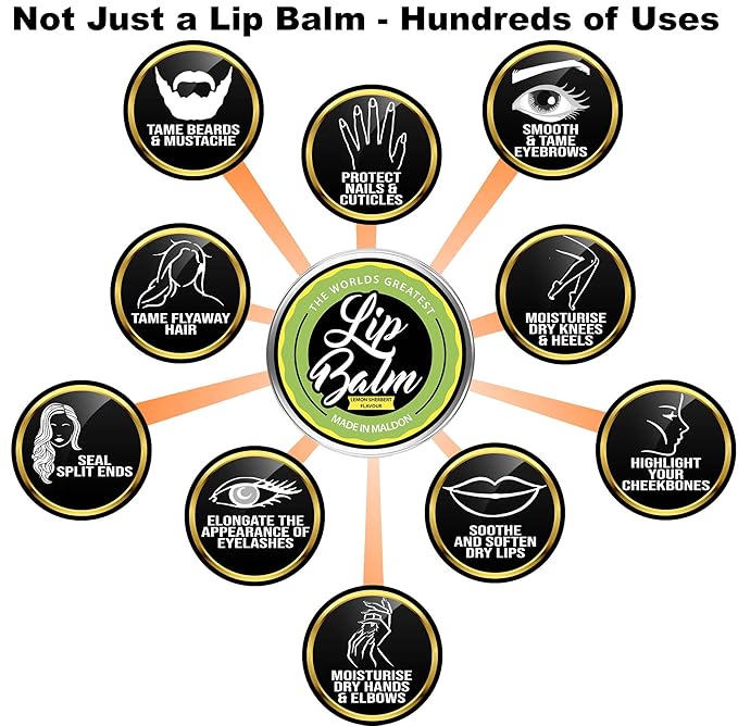 Lip Balm - Lemon Sherbet Flavoured Natural & Organic Lip Moisturizer Balm | Made with Shea Butter Beeswax Jojoba oil & Hemp Seed Oil, The Beard & the Wonderful Lip Balms for Dry & Cracked Lips | 15mL