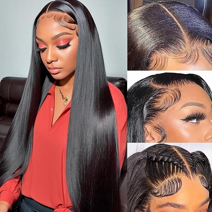 sdamey 360 Straight Lace Front Wigs Human Hair HD Transparant Full Lace Wigs For Women 200 Density Wigs Human Hair Pre Plucked With Baby Hair 12A Brazilian Virgin Hair Natural Color 26inch