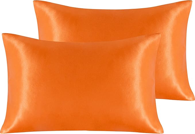 NTBAY 2 Pack Satin Standard Pillowcases for Hair and Skin, Luxurious and Silky Pillow Cases with Envelope Closure, 20x26 Inches, Orange