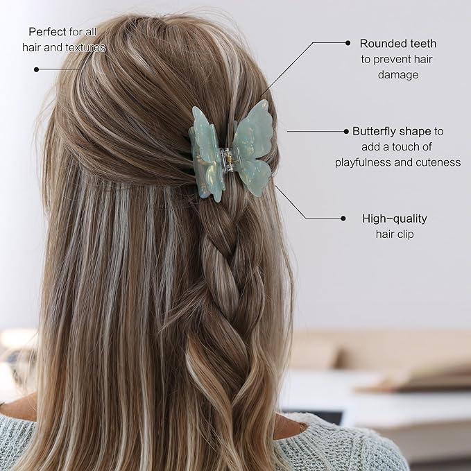 3 Packs Butterfly Hair Clips Acetate Tortoise Shell Non-Slip Jaw Clips 2.5inch, Beautiful Butterfly Hair Accessories for Girls and Women(Mixed color, purple, Orange, Mint Green)