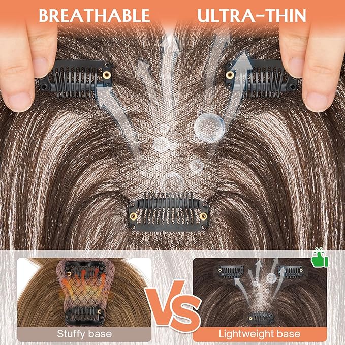 Benehair Clip in Bangs 100% Real Human Hair Extensions 360° Cover Clip on 3D Wispy Bangs for Women Topper Hairpieces for Women Dark Brown