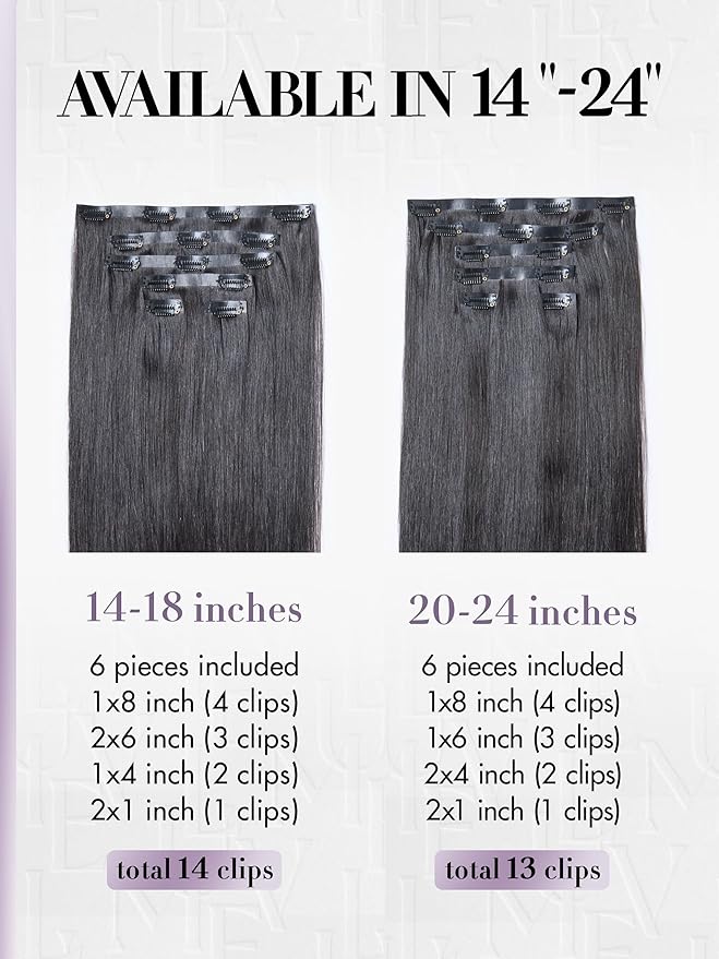 LUVME Invisible Clip in Hair Extensions Silky Straight Real Human Hair, Remy Hair Clip ins for Women, Natural Human Hair, 24 inch 110g 6Pcs, Natural Black