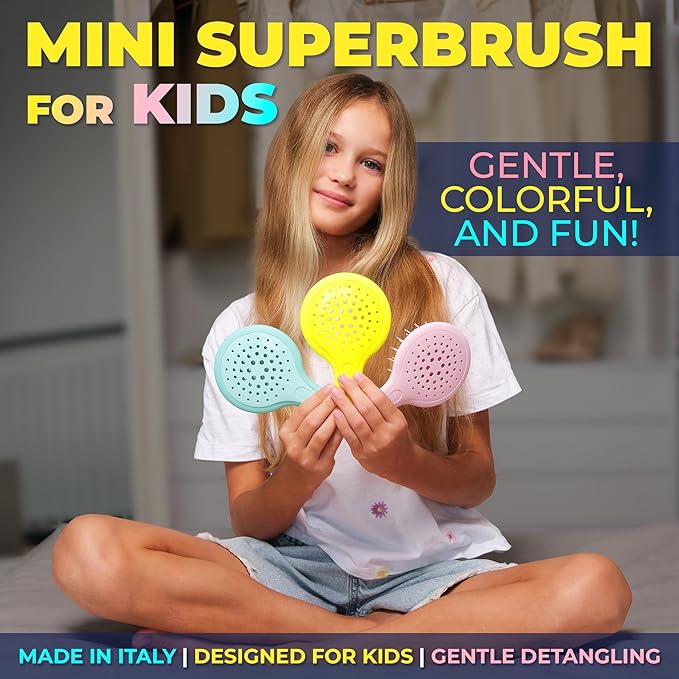Janeke Mini Superbrush – Kids Hair Brush & Small Hair Brush for Detangling – Gentle Anti-Static Bristles – Vented Brush for Wet or Dry Hair – Great for Curly, Thick, Fine, and Wavy Hair (Light Pink)