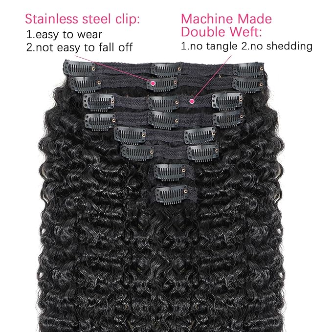 18 Inch Classic Burmese Curly Clip in Hair Extensions Real Human Hair Full and Thick #1B Natural Black Color Curly Clip ins For Women Wear and Go Brazilian Virgin Clip on Hair(18inch,#1B)