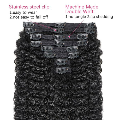 24 Inch Classic 4a 4b Burmese Curly Clip in Hair Extensions #1B Natural Black Color Curly Clip ins For Women Brazilian Virgin Hair Clip on Hair Extensions(24inch,#1B)