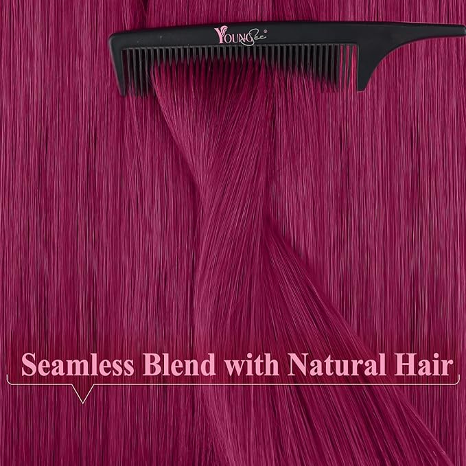 YoungSee Tape in Hair Extensions Magenta Human Hair Tape in Extensions Rosein 16 Inch Tape Ins Human Hair Extension Colored 10pcs 25g for Cosplay