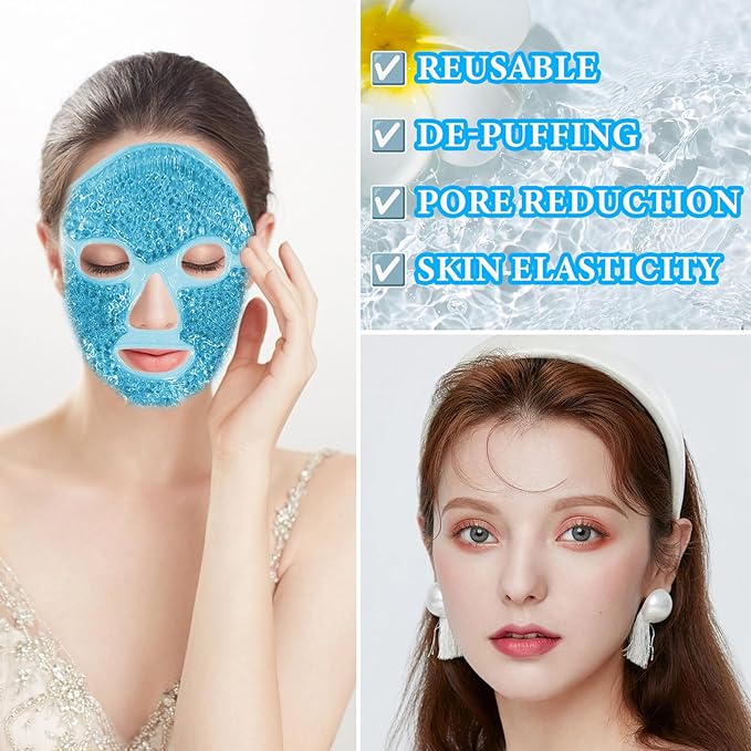 Cold Face Eye Mask Ice Pack for Dark Circles,Puffiness,Face SPA,Headaches,Pressure,Cooling Face Masks for Women Sleeping,Migraines Relief,Skin Care Gel Beads Hot Cold Use Ice Facial Mask