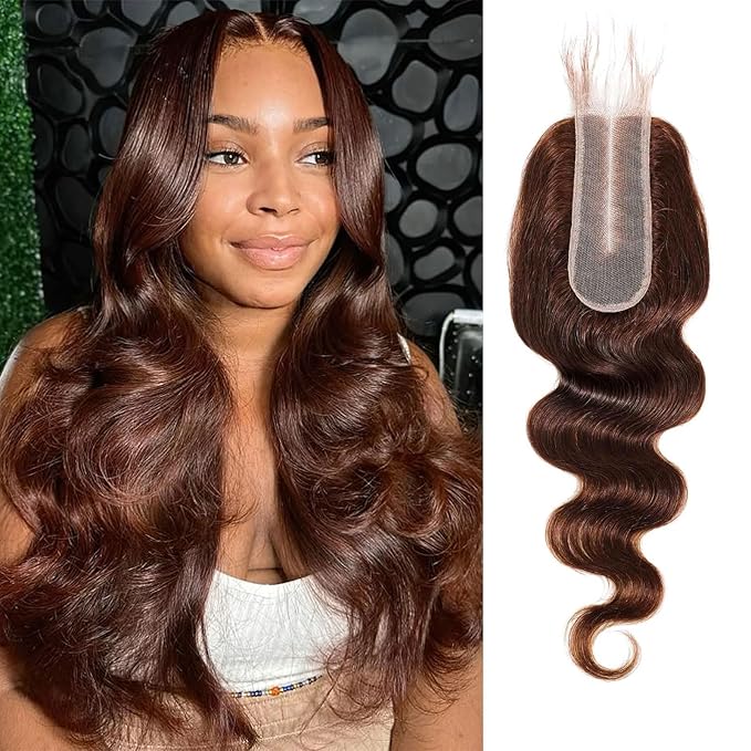 4# Chocolate Brown Color 2x6 HD Lace Closure Human Hair Body Wave Transparent Lace Closure 2x6 Long Deep Middle Part 100% Raw Virgin Human Hair 20 Inch 150% Density