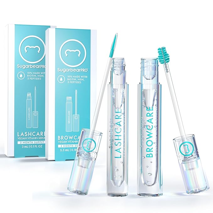 SugarbearPRO LashCare™ + BrowCare™ Vitamin Serum Duo | Peptides, MSM & Biotin | 3-Month Supply Each | Vegan Formula for Fuller, Healthier-Looking Lashes & Brows