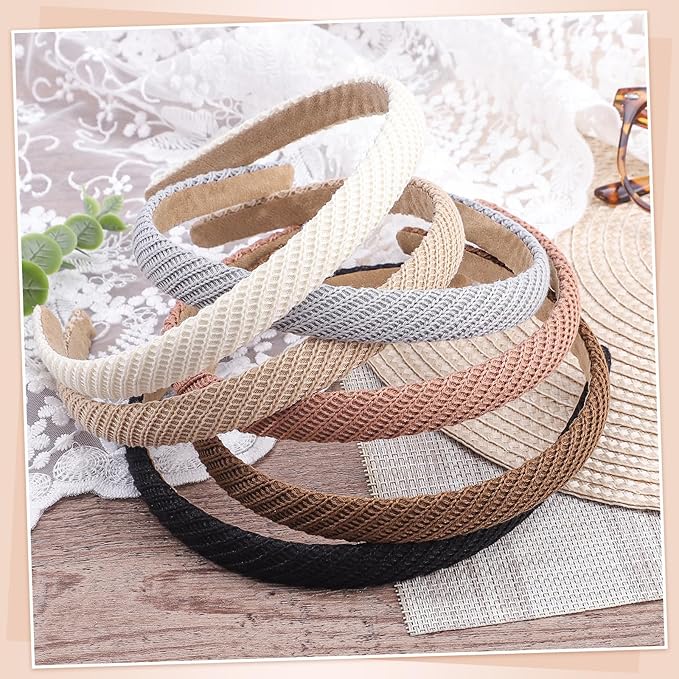 obeoby 6 Pack Trendy Headbands for Women, 0.6inch Thin Knitted Hairbands for Girls Valentines Day Outfit Women's Hair Non Slip