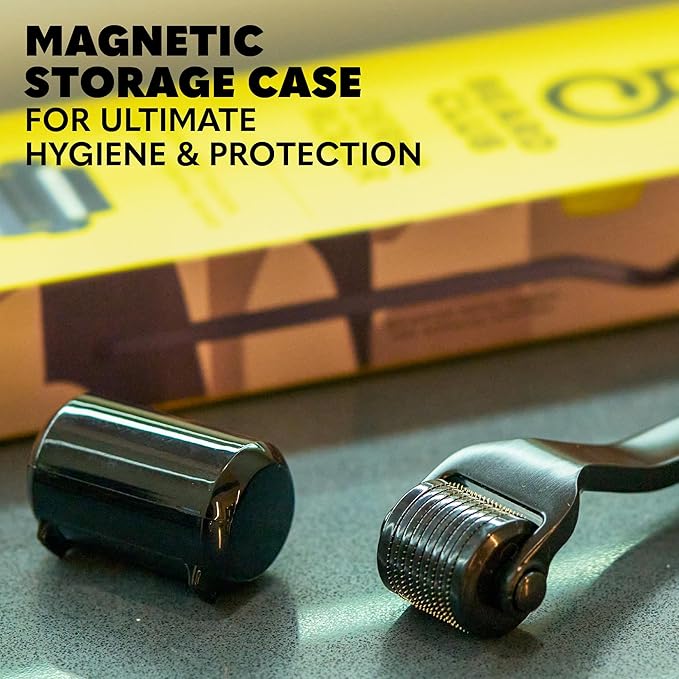 The Beard Club Premium Derma Roller for Face, Body and Scalp - Microneedling Roller for Men and Women with 540 Titanium Microneedles - for Hair & Beard - Weighted Metal Handle - Magnetic Storage Case