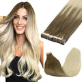 GOO GOO Tape in Hair Extensions Human Hair, 9/60 Balayage Ash Brown to Platinum Blonde, 12inch 80g 40pcs, Skin Weft Seamless Invisible, Silky Straight with Thick Ends, Remy Human Hair