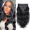 Seamless Body Wave PU Clip In Hair Extensions Real Human Hair Invisible PU Weft Clip Ins 100% Unprocessed Human Hair Extensions 8pcs with 18Clips Per Set 120g(26inch,Natural Black)