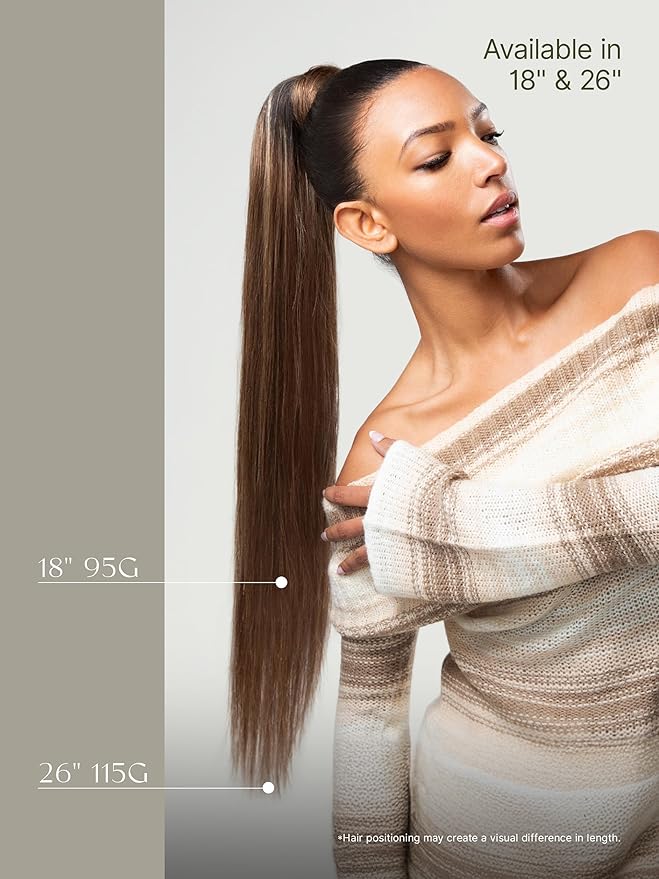 Frodio Clip in Ponytail Extension Human Hair for women Straight 26 Inches Long Straight Hair drawstring Ponytail Ash Blonde