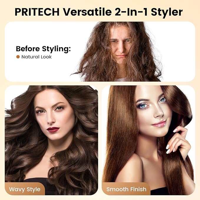 PRITECH Flat Iron Hair Straightener and Curler 2 in 1, Titanium Flat Iron with Negative Ions, Adjustable Temp(248℉-450℉) and Automatic Shut Off (Black)