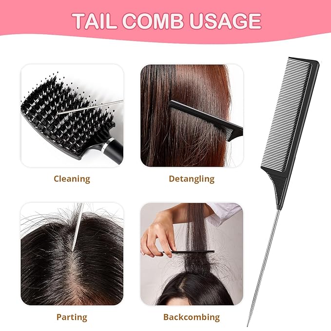 URTHEONE Hair Brush,Detangling Hairbrush Boar Bristle Hair Brushes for Women Men Kids Curly Thick Long Short Wet or Dry Hair, Curved Vented Detangler Brush for Faster Blow Drying (Pink)