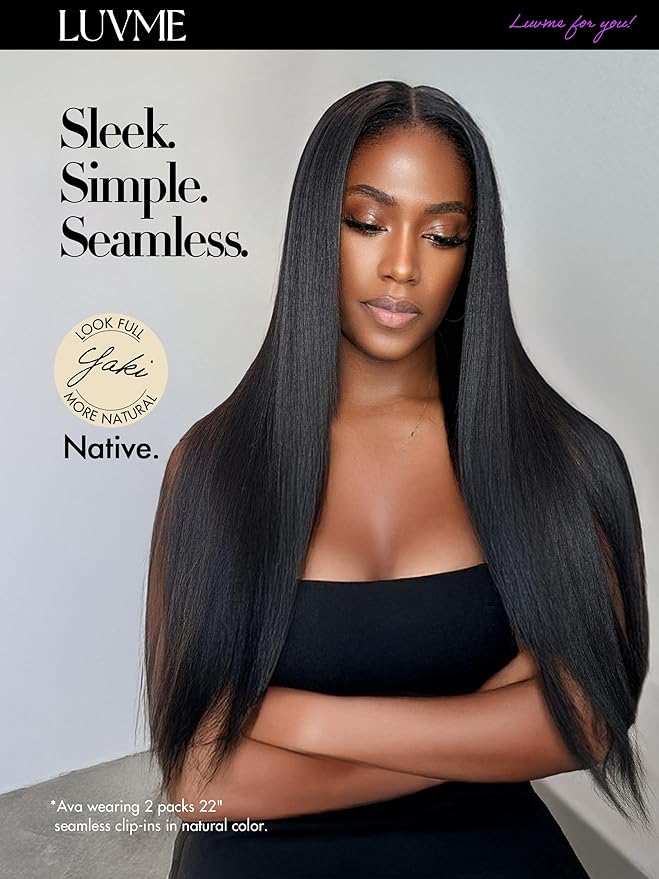 LUVME Yaki Straight Seamless 2 Pack 220g 14Pcs Clip in Hair Extensions Full Max with 22inch Remy Human Hair Extensions, Natural Black 100% Real Soft Hair