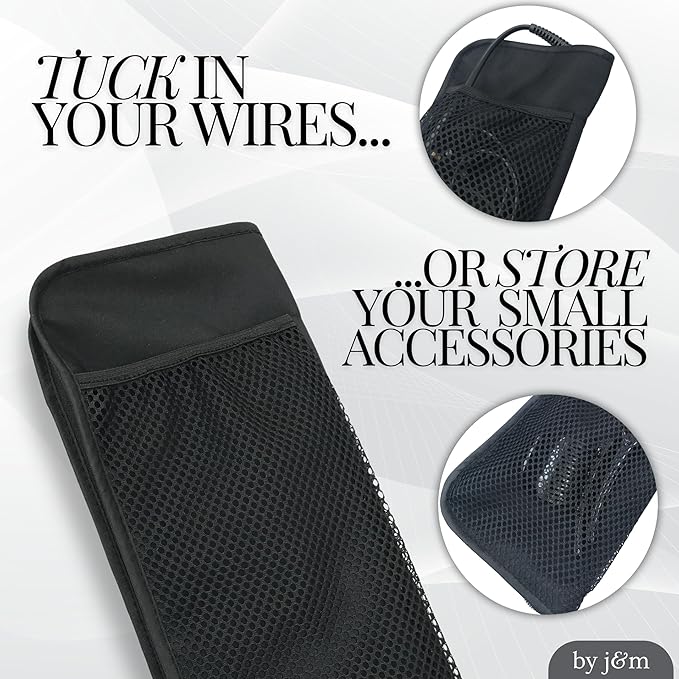 New: Hair Straightener Mat & Pouch by j&m - Enhanced Heat Resistant - Fits ghd, BaByliss & Larger Flat Irons - Zip-Up All-in-One Compact Travel Case (Felt Mat)