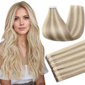Full Shine Blonde Injected Tape Extensions Human Hair Color 18 Ash Blonde Highlight 613 Blonde Remy Tape in Hair Extensions Invisible Adhesive Skin Weft for Natural Look 14Inch 40G 20Pcs