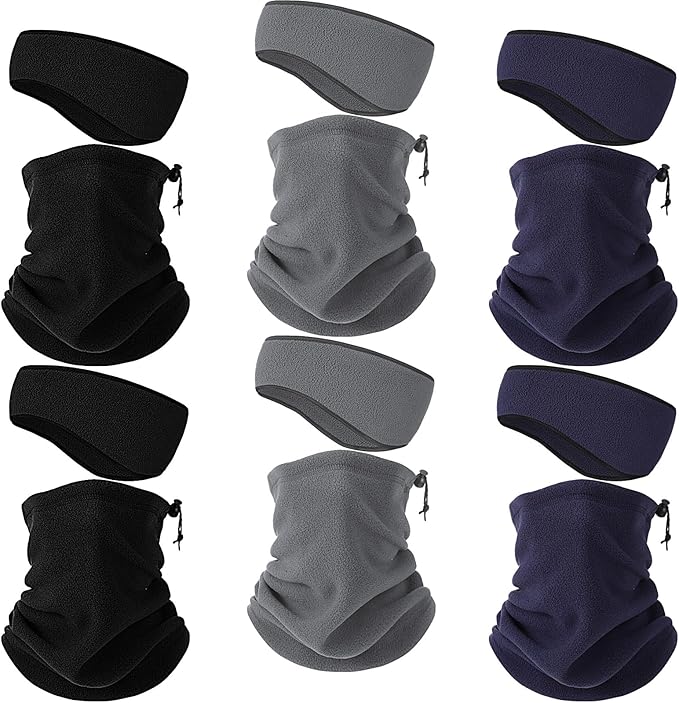 SATINIOR 12 Pcs Winter Neck Gaiters Fleece Neck Warmer Drawstring Thermal Face Scarf Ear Warmers Headband Head Wrap Ear Muff