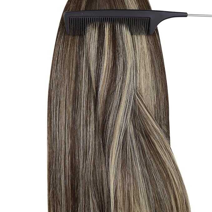 YoungSee Nano Ring Hair Extensions Balayage Brown Nano Bead Hair Extensions Human Hair Balayage Dark Brown with Ash Blonde Nano Human Hair Extension for Women Short Hair 14inch 50s 50g