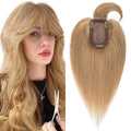 SEGO Hair Toppers for Women Real Human Hair with Thinning Hair, Toppers Hair Clip in Toppers Straight with Front Bangs 150% Density Silk Base -12 Inch #27 Dark Blonde