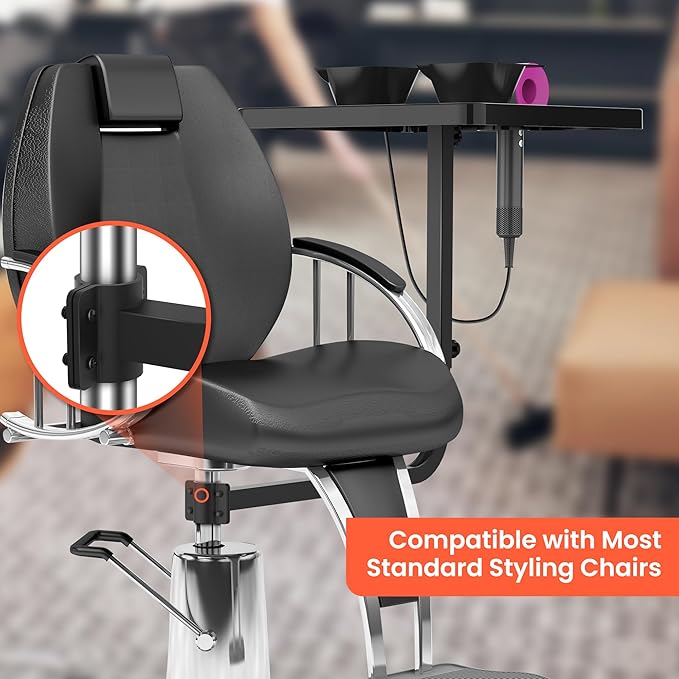 TASALON Salon Metal Tray Attached to Chair 360 Degree Rotation Barber Chair Tray for Dental, Cart with 2 Magnetic Bowls,Fully Adjustable Hairstylist for Barber Tattoo Tools