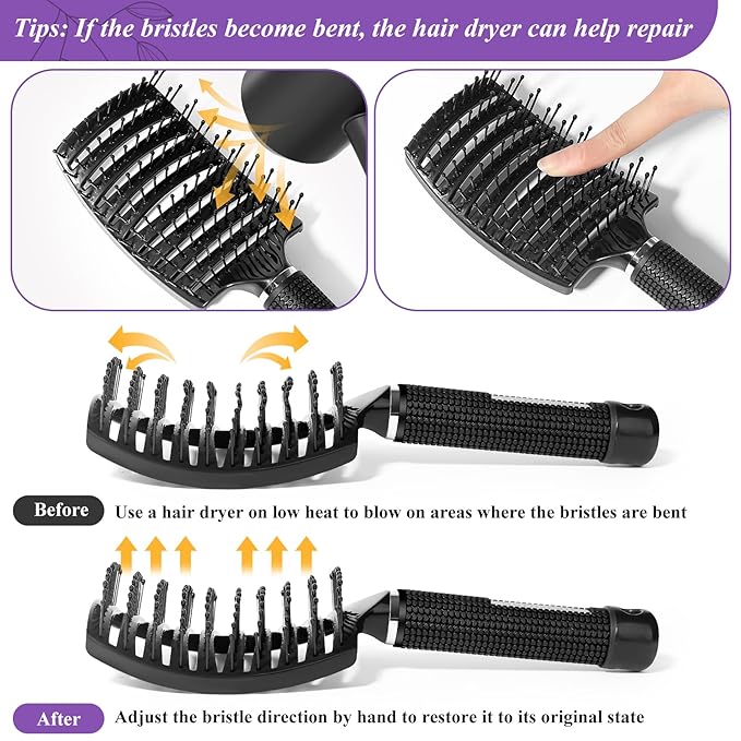 Hair Brush, Detangler Hair Brushes for Women Men Kids Faster Blow Drying, Curved Vent Detangling Brush for Wet Dry Curly Straight Thick Thin Hair Adds Shine, Makes Hair Smooth (black)