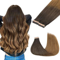 GOO GOO Tape in Hair Extensions Human Hair, 1D/2C/4E Chocolate Dip Color Melt, 22inch 100g 40pcs, Skin Weft Seamless Invisible, Silky Straight with Thick Ends, Remy Human Hair