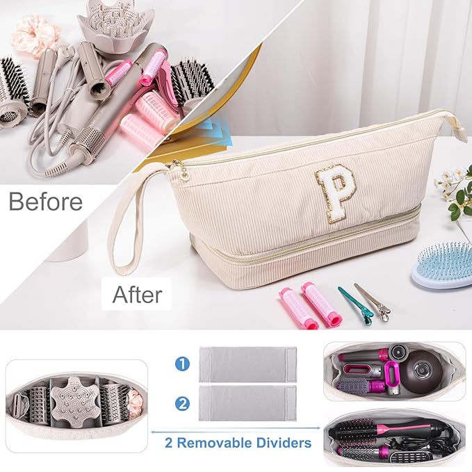 Initial Personalized Hair Dryer Case,Double-Layer Hair Tools Travel Carrying Case for Shark FlexStyle/SmoothStyle with Hair Dryer Bag - Hair Air Wrap Dryer Case Flat Curling Iron Travel Organizer
