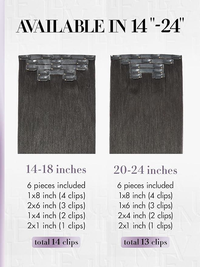 LUVME Invisible Clip in Hair Extensions, Yaki Straight Real Human Hair 14 Inch 2 Pack 220g 12pcs Clip ins Hair Extensions Natural Black for Women