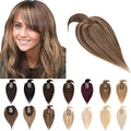 SEGO Hair Toppers for Women Real Human Hair With Bangs, 7 * 13CM Silk Base 100% Remy Human Hair Clip in Top Wiglet Hairpieces Add Volume -8 Inch/Medium Brown&Dark Blonde