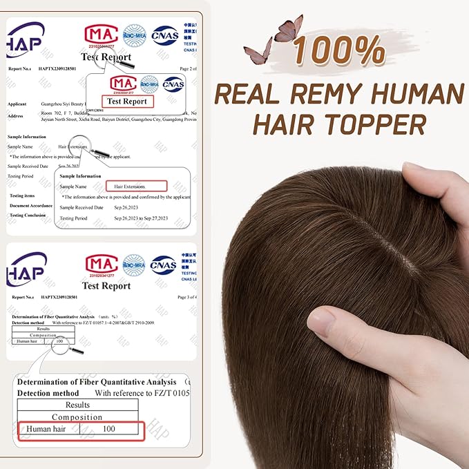 Rich Choices Hair Toppers for Women Real Human Hair 100% Remy Human Hairs Topper With Bang for Thinning Hairs Clip in Silk Base Topper 12 Inch #4 Medium Brown
