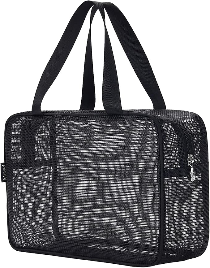 Moyad Mesh Shower Caddy Portable Toiletry Tote Gym Bag for College Dorm Bathroom (Black Large)