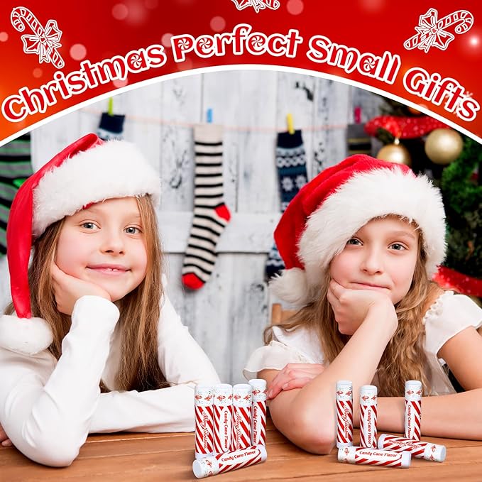 50 Pack Christmas Candy Peppermint Cane Lip Balms Bulk Holiday Flavor Collection Lip Balm Gifts Christmas Stocking Party Gifts Goodie Bags Stuffers for Women Men Staff Employee