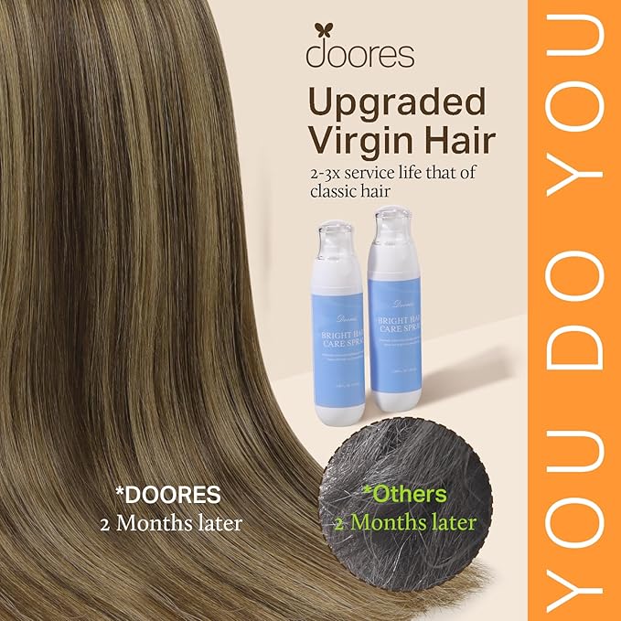 DOORES Hair Extensions Clip in Human Hair, Balayage Chocolate Brown to Caramel Blonde 150g 9pcs 16 Inch, Remy Human Hair Extensions Clip in Hair Extensions Real Human Hair Straight Thick Extensions