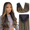 Lashey Seamless Hair Extensions Clip ins Staright 110g Natural Black Mixed Chestnut Brown 20 Inch 7pcs PU Weft Clip in Hair Extensions Real Human Hair with Invisi Edge for Black Women