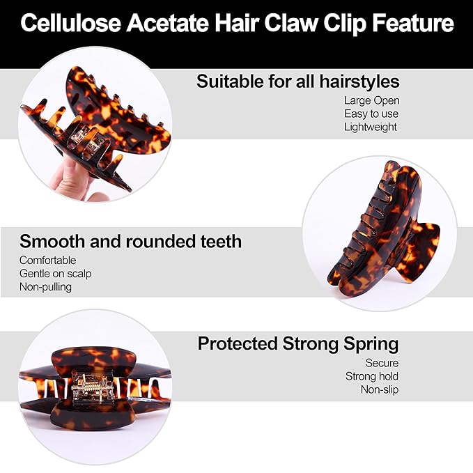 Big Claw Hair Clips for Women Hair Jaw Clips Large Hair Claw Clamps Acetate Hair Clip 2 Pack,Tortoise/Red