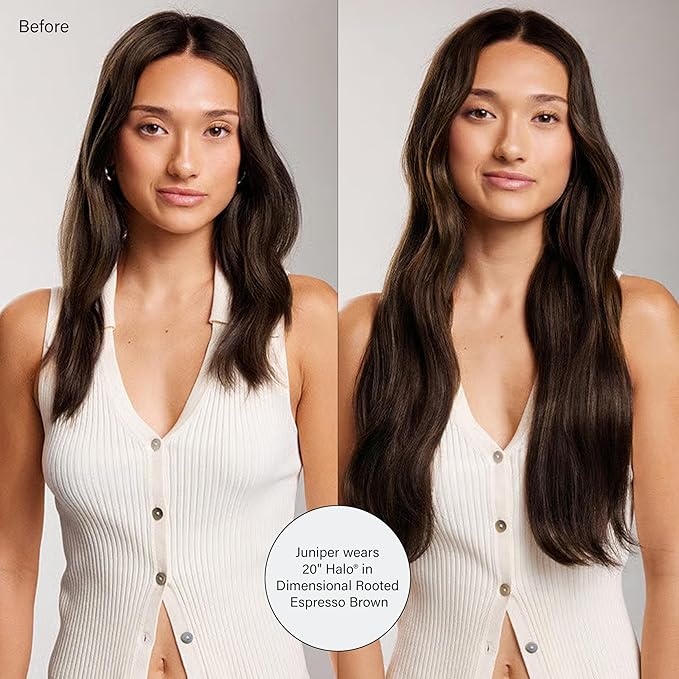 Luxy 100% Remy Human Hair – Halo Clip-In Hair Extensions –Natural Looking Volume & Length - One-Piece - Easy 5-Min Application 140 grams 16" Dimensional Rooted Espresso Brown