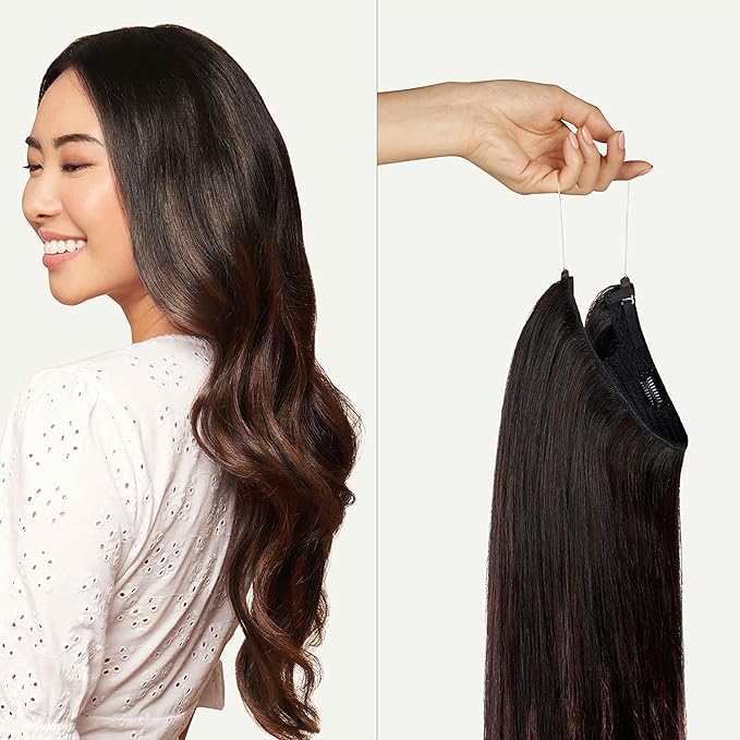 Luxy 100% Remy Human Hair – Halo Clip-In Hair Extensions –Natural Looking Volume & Length - One-Piece - Easy 5-Min Application 180 grams 20" Off Black Balayage