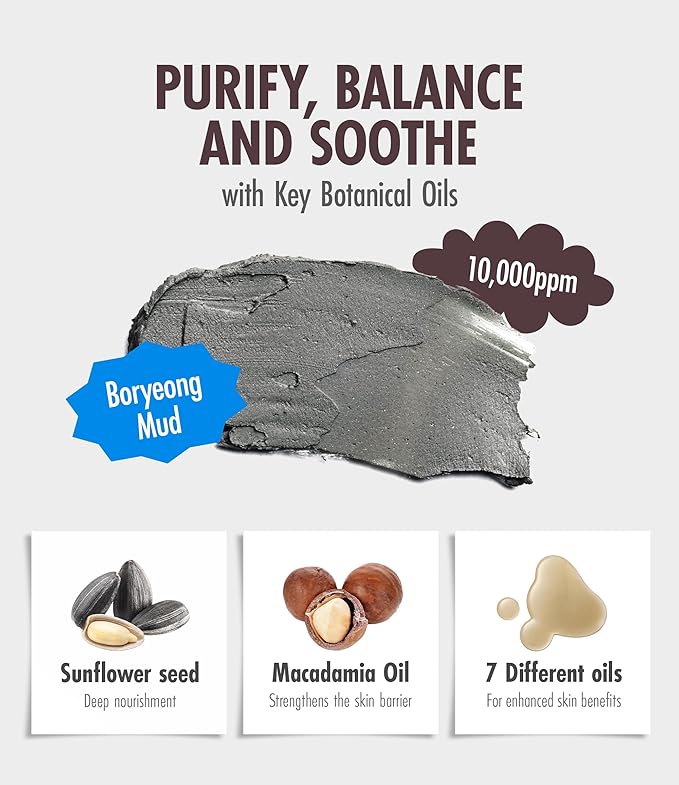 Deep Melting Mud Pore Cleansing Oil - Gentle Make Up Facial Oil Cleanser with Boryeong Mud, Sunflower Seed & 7 Fermented Oils - Vegan & Non-Comedogenic Korean Skincare (6.76 fl oz)