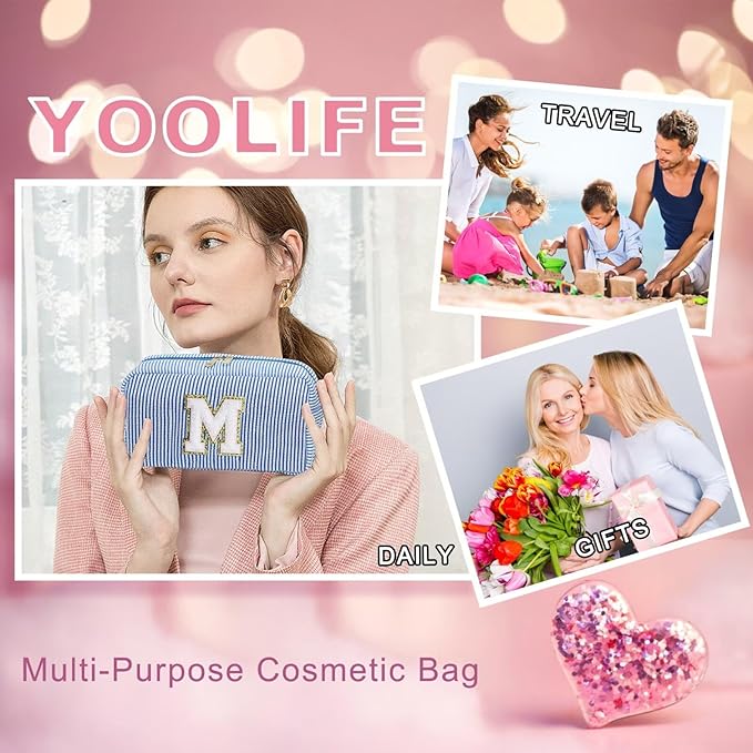 YOOLIFE Bridesmaid Gifts - Bridal Shower & Wedding Day Gifts, Monogram Initial Makeup Bags for Women